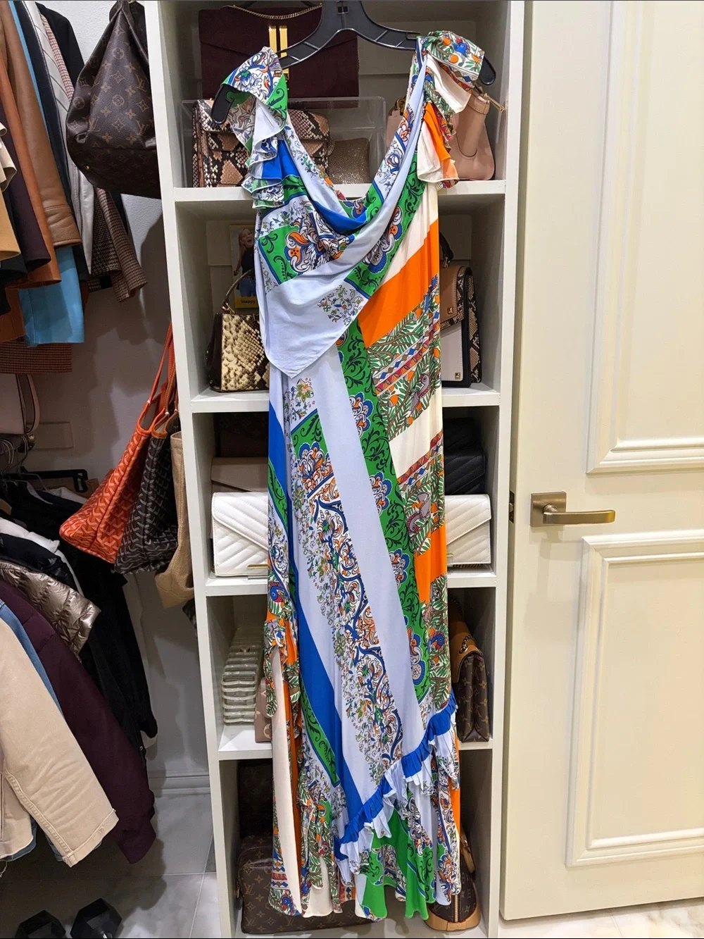 Tory Burch Grand Voyage Ruffled Patchwork Maxi Dress